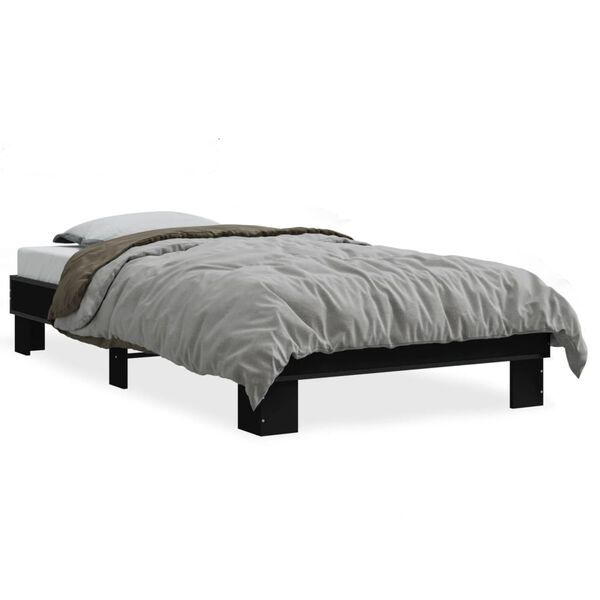 vidaXL Bed Frame Black Engineered wood, metal, plywood Twin Durable