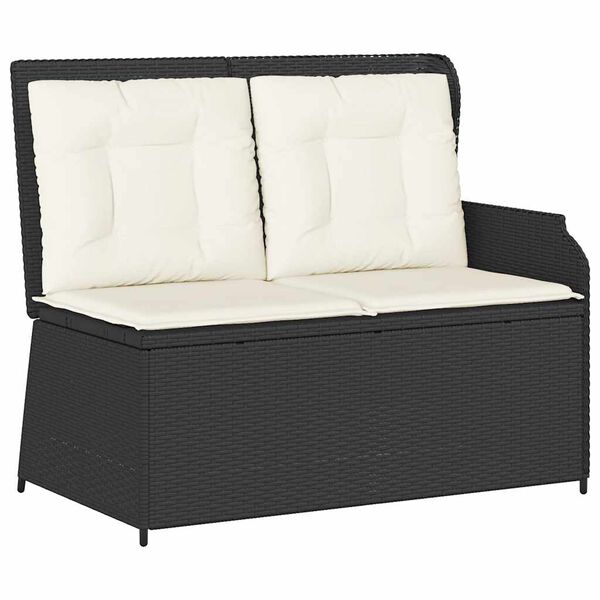 vidaXL Reclining Garden Bench Black PE rattan Standard Removable Covers