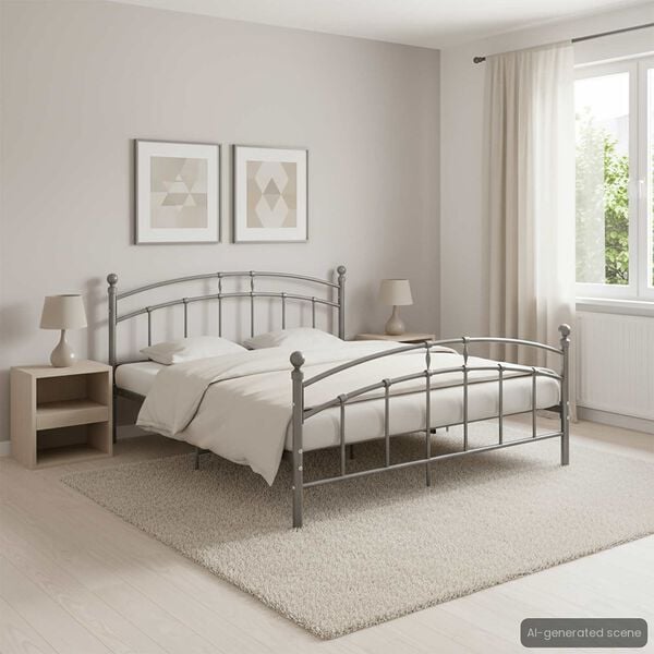 vidaXL Bed Frame Grey Powder-coated metal Full Durable Bed Frame