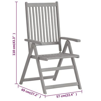 vidaXL Patio Reclining Chairs 2 pcs Gray Solid Acacia Wood