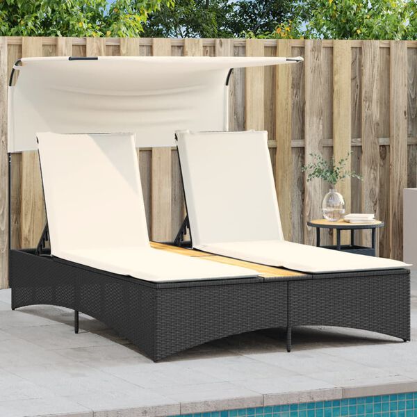 vidaXL Patio Double Sun Lounger Black PE rattan Double