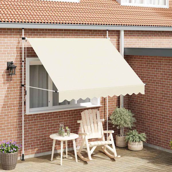vidaXL Retractable Awning Cream Polyester with PU coating, Steel Medium