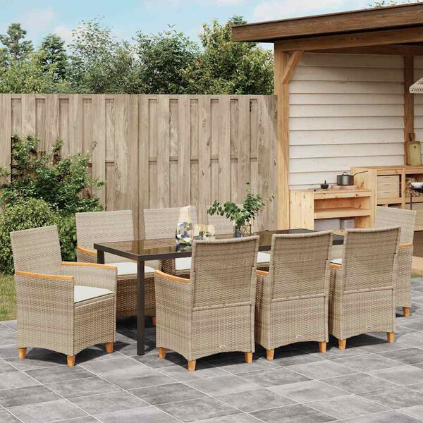 vidaXL Garden Dining Set 9 pcs Beige poly rattan