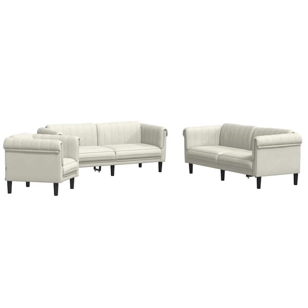 vidaXL Sofa Set Cream Velvet (100% polyester), plywood, solid wood