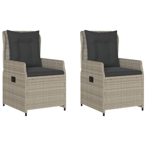 vidaXL Reclining Patio Chairs 2 pcs Light Grey Poly Rattan