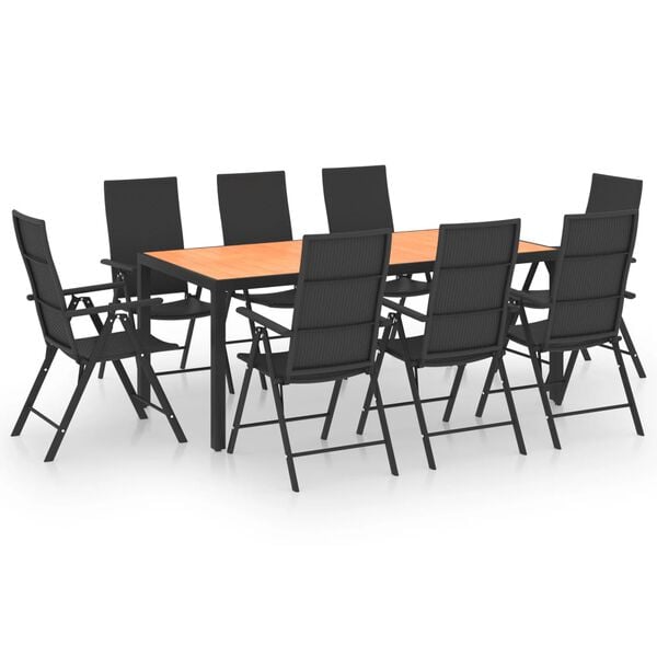 vidaXL Dining Set Black and Brown PE Rattan, Aluminum, WPC