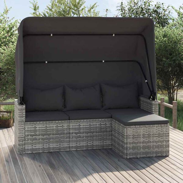 vidaXL 3-Seater Garden Sofa Grey PE Rattan 3 Seater Foldable
