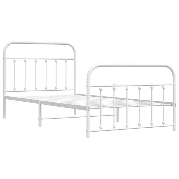 vidaXL Bed Frame White Powder-Coated Steel Single Bed Frame