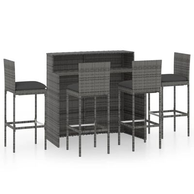 vidaXL 5 Piece Patio Bar Set with Cushions Gray