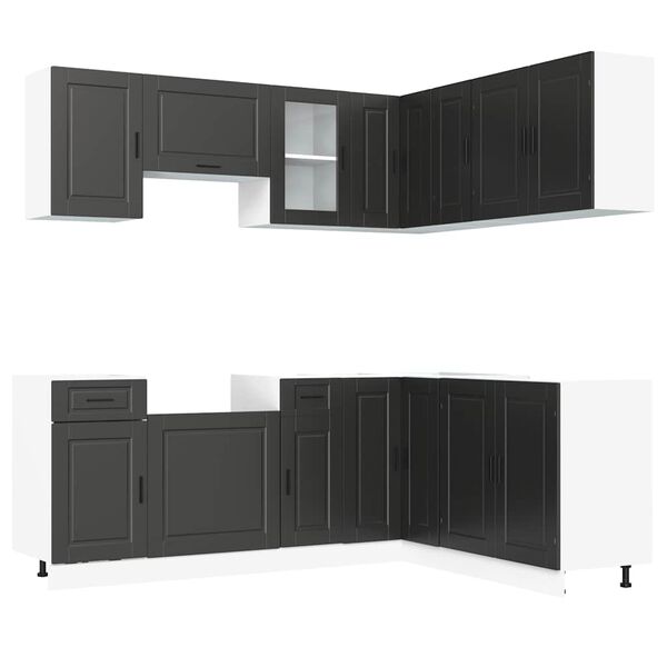 vidaXL Kitchen Cabinet Set Black Engineered wood, glass Large