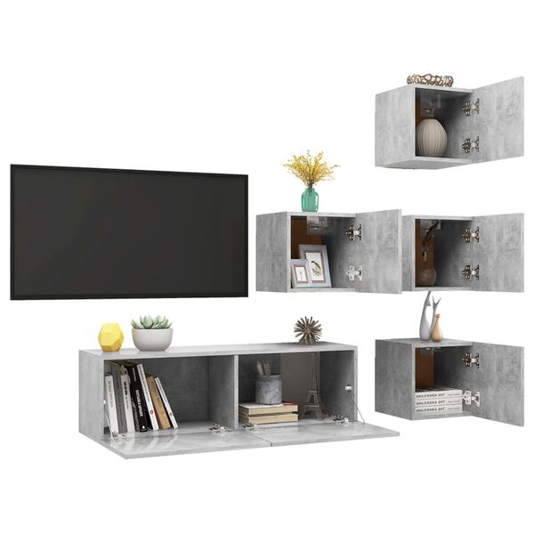 vidaXL 5 Piece TV Stand Set Concrete Gray Engineered Wood
