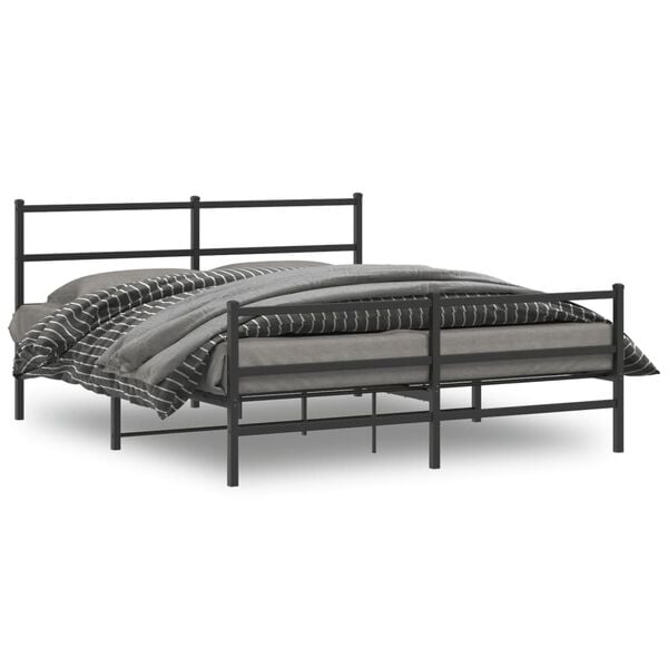 vidaXL Bed Frame Black Powder-Coated Steel 60x79 in Bed Frame