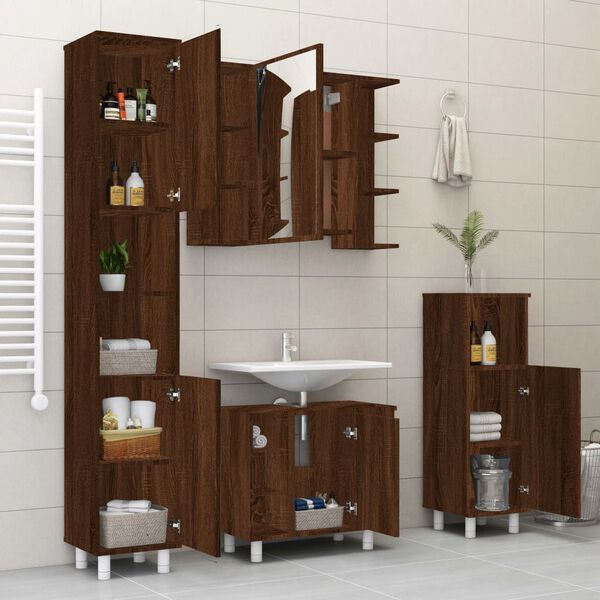 vidaXL Bathroom Furniture Set Brown Oak Engineered Wood, Acrylic Large