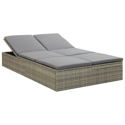 vidaXL Convertible Sun Bed with Cushion Poly Rattan Gray