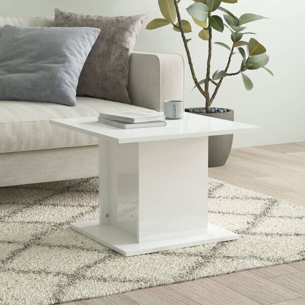 vidaXL Coffee Table High Gloss White Engineered Wood Medium Storage