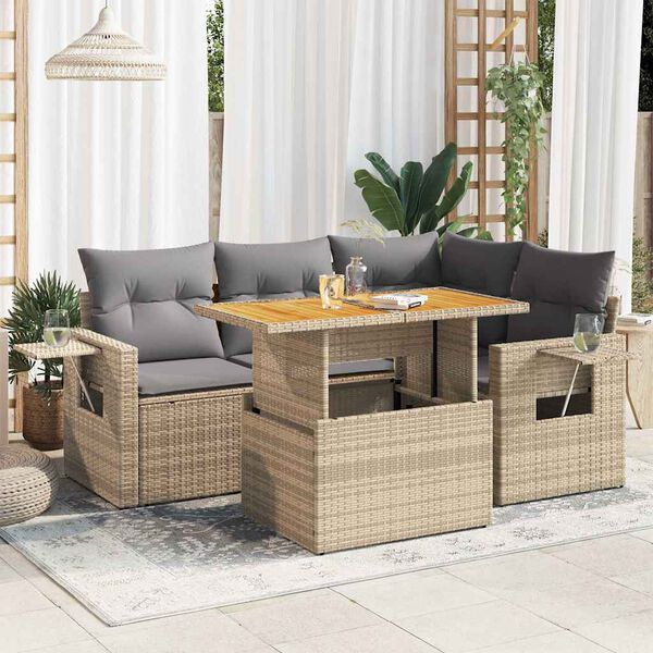 vidaXL Garden Sofa Set Beige PE rattan, powder-coated steel, acacia wood