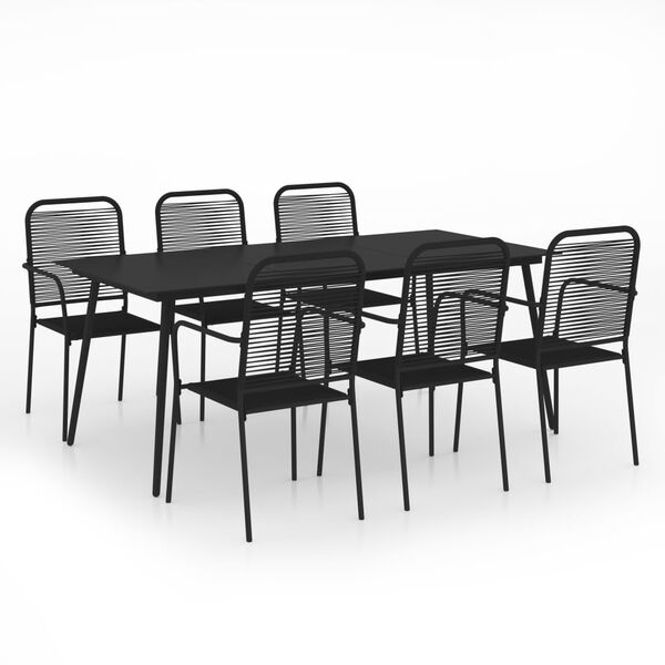 vidaXL Dining Set Black Cotton Rope, Powder-Coated Steel, Tempered Glass