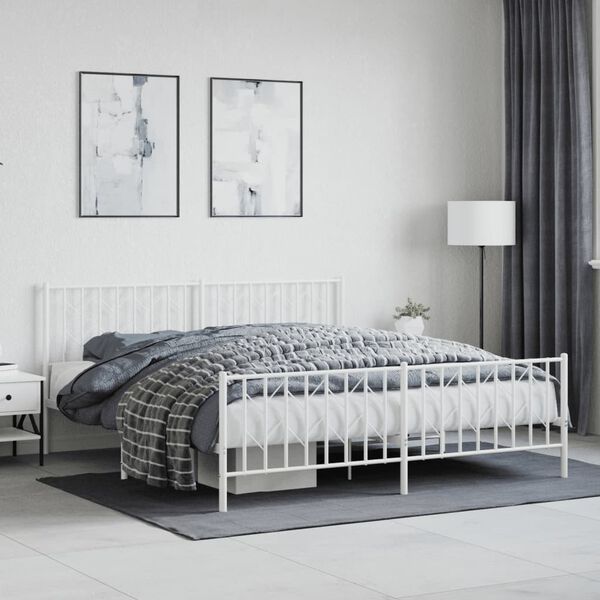 vidaXL Bed Frame White Steel Super King Rectangular Traditional