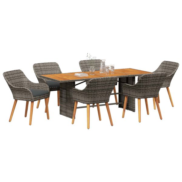 vidaXL Garden Dining Set with Cushion 7 pcs Grey Poly Rattan