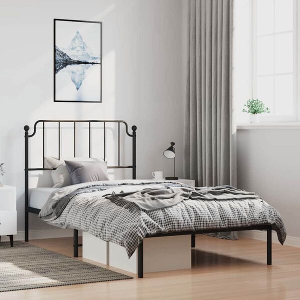 vidaXL Bed Frame Black Powder-Coated Steel Twin Bed Frame Rectangular