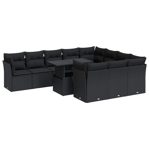 vidaXL Garden Sofa Set Black PE Rattan