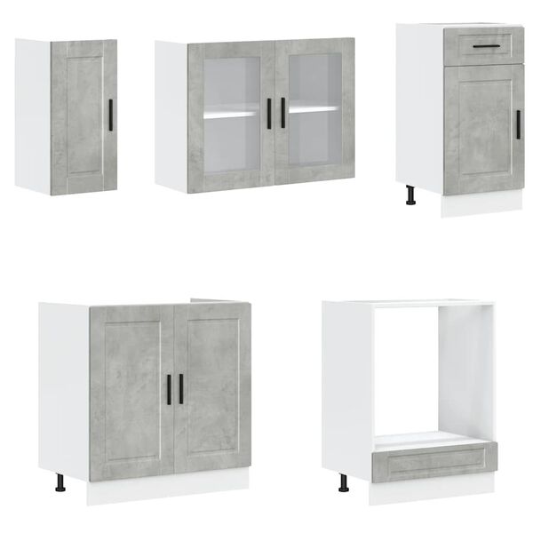 vidaXL Kitchen Cabinet Set Concrete grey Engineered wood and glass Medium