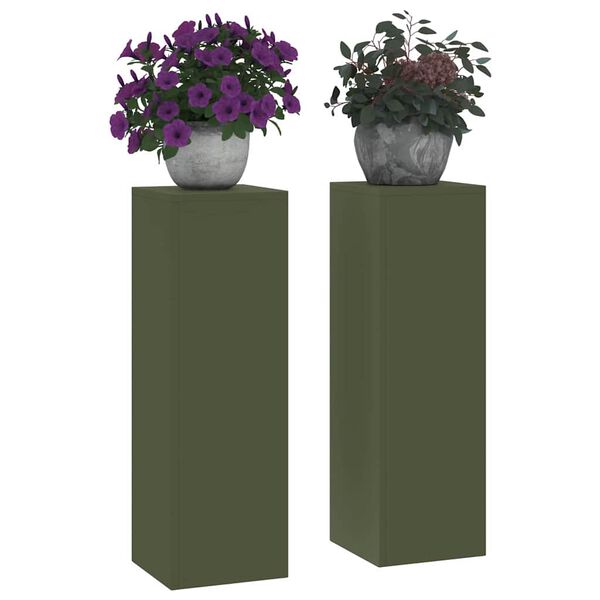 vidaXL Plant Stand 2 pcs Olive green 9.45 x 9.45 x 29.53 in Steel
