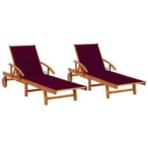 vidaXL Sun Lounger Wine red cushion, Natural wood