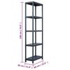 vidaXL Storage Shelf Rack Black 275.6 lb 23.6"x11.8"x70.9" Plastic