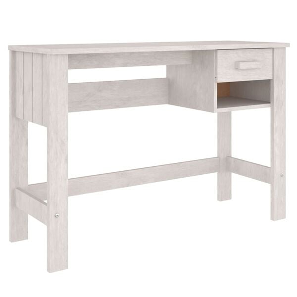 vidaXL Desk White Solid Pinewood Medium Desk Rectangular Traditional