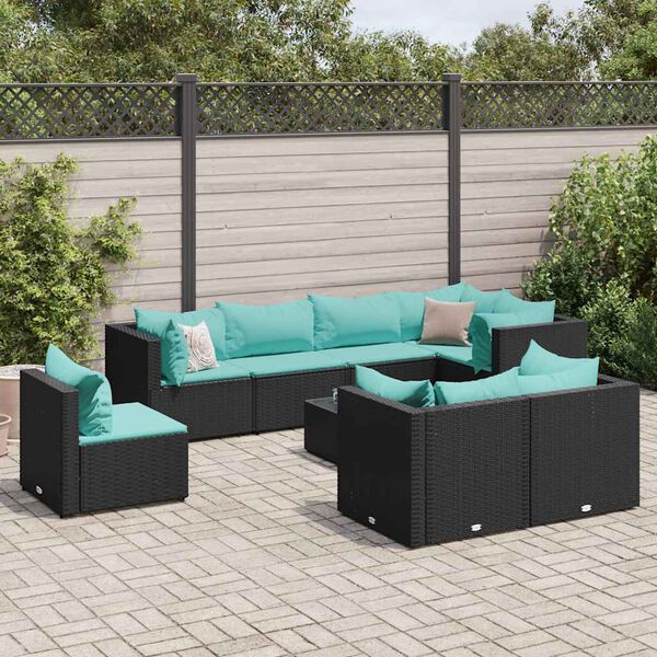 vidaXL 8 Piece Patio Lounge Set with Cushions Black Poly Rattan