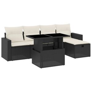 vidaXL Garden Sofa Set Black PE rattan Large Adjustable Armrests