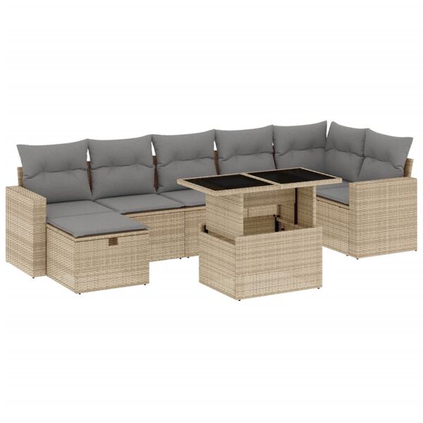 vidaXL Garden Sofa Set Beige PE rattan Large Adjustable Armrests
