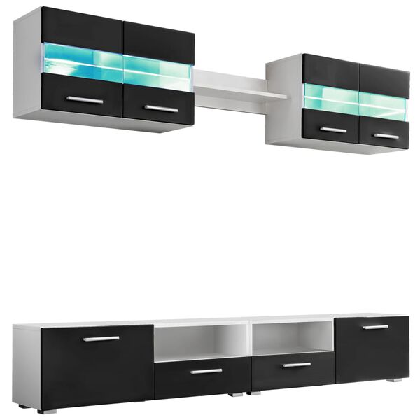 vidaXL TV Wall Unit High gloss black Engineered wood, glass, metal Large