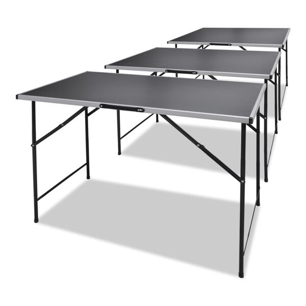 vidaXL Folding Table Set of 3 Black MDF and Iron Medium Foldable