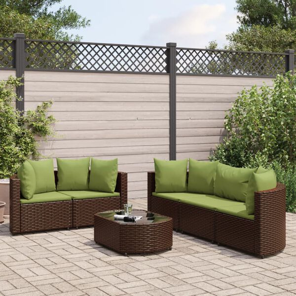 vidaXL Patio Sofa Set Set of 6 Brown PE rattan Medium Adjustable Feet