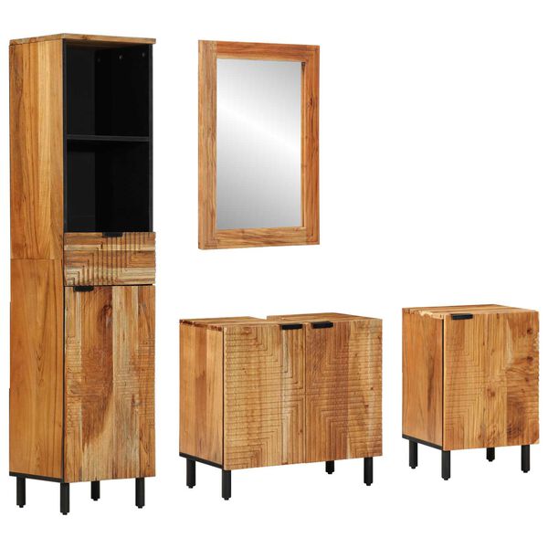 vidaXL Bathroom Furniture Set with Shelf 4 pcs Brown solid acacia wood