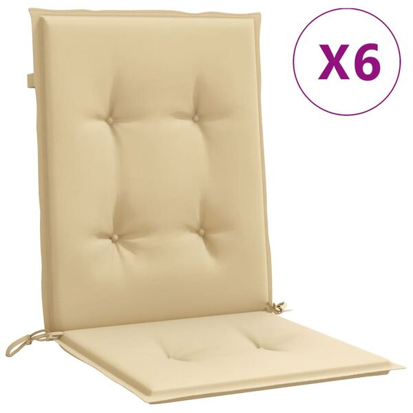 vidaXL Lowback Chair Cushion Set of 6 Melange beige 100% polyester
