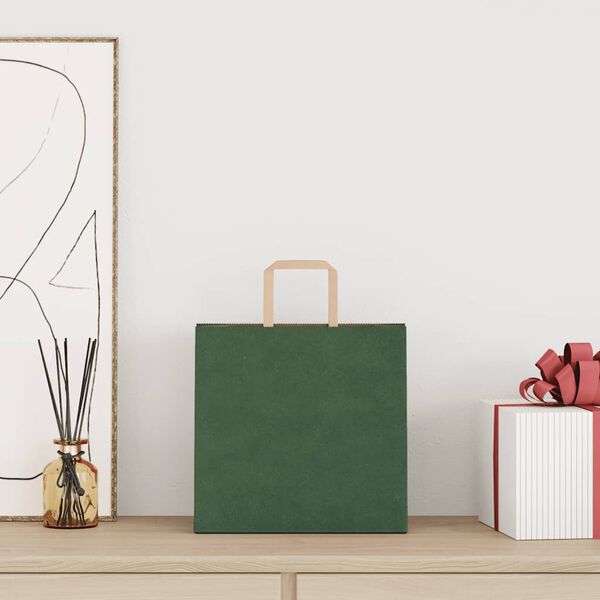 vidaXL Paper Bags 250 pcs with Handles Green 26x17x25 cm