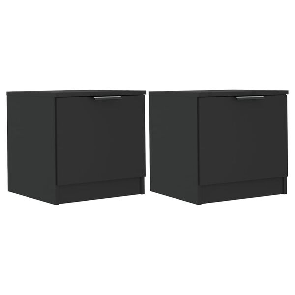 vidaXL Bedside Cabinet Set of 2 Black Engineered Wood Standard