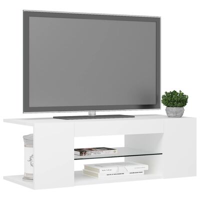 vidaXL TV Cabinet with LED Lights White 35.4"x15.4"x11.8"