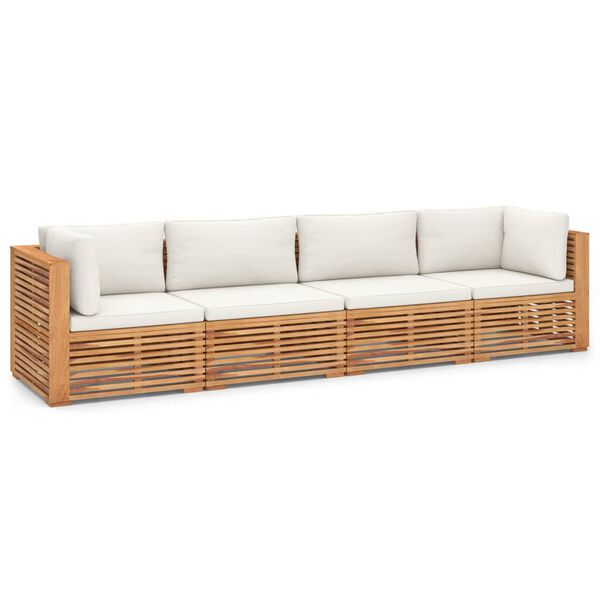 vidaXL Patio 4-Seater Sofa with Cushions Solid Teak Wood