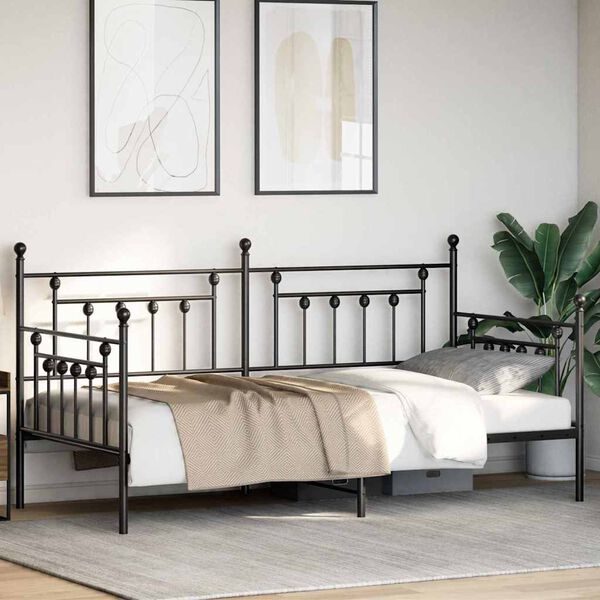 vidaXL Daybed Frame with Headboard Black 42.1" x 79.9" Steel
