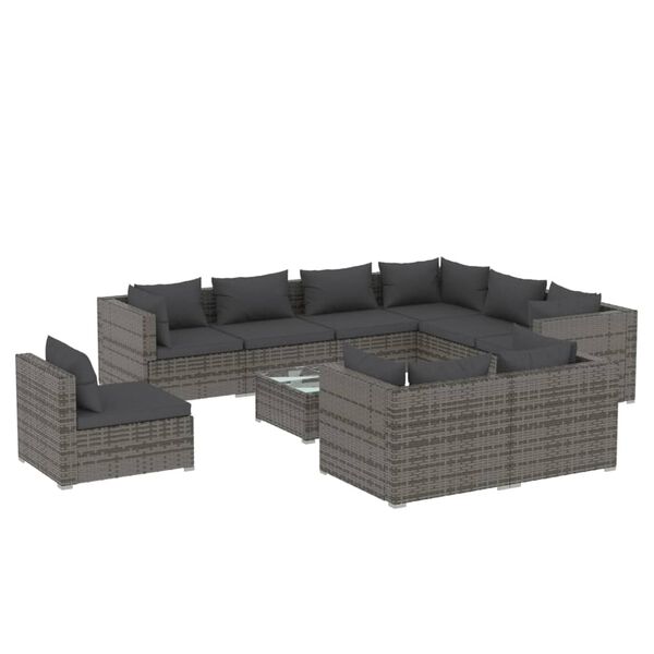 vidaXL Garden Lounge Set Grey PE rattan, powder-coated steel, plastic, glass