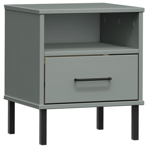 vidaXL Bedside Cabinet Grey Solid pine wood, metal Bedside Cabinet