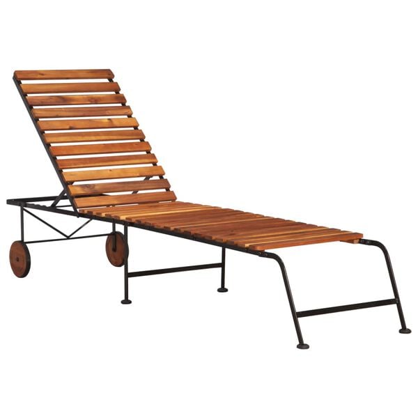 vidaXL Sun Lounger Brown Solid Acacia wood, Steel Standard