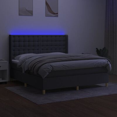 vidaXL Box Spring Bed with Mattress&LED Dark Gray Queen Fabric