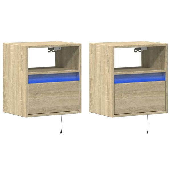 vidaXL Wall-mounted Bedside Cabinet Set of 2 Sonoma oak Engineered wood