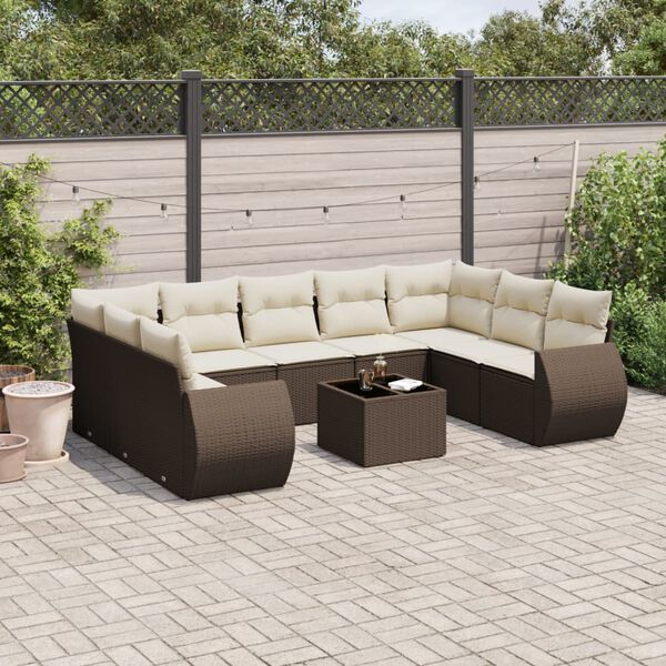 vidaXL Garden Sofa Set Brown PE rattan Large Adjustable Feet