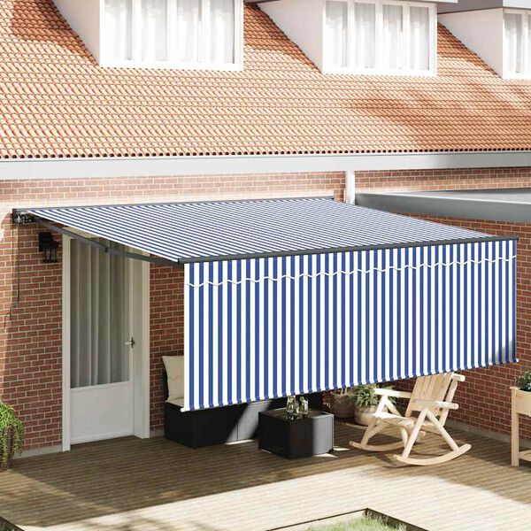 vidaXL Retractable Awning Manual Blue and White 157.48 x 118.11 in